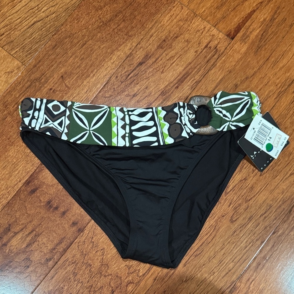 La Blanca Patterned Black and Green Women's Swim Bottom NWT 14